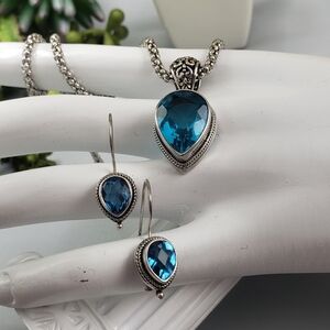 Sarda Topaz Swiss Blue Teardrop Sterling Silver .925 Necklace & Earring set